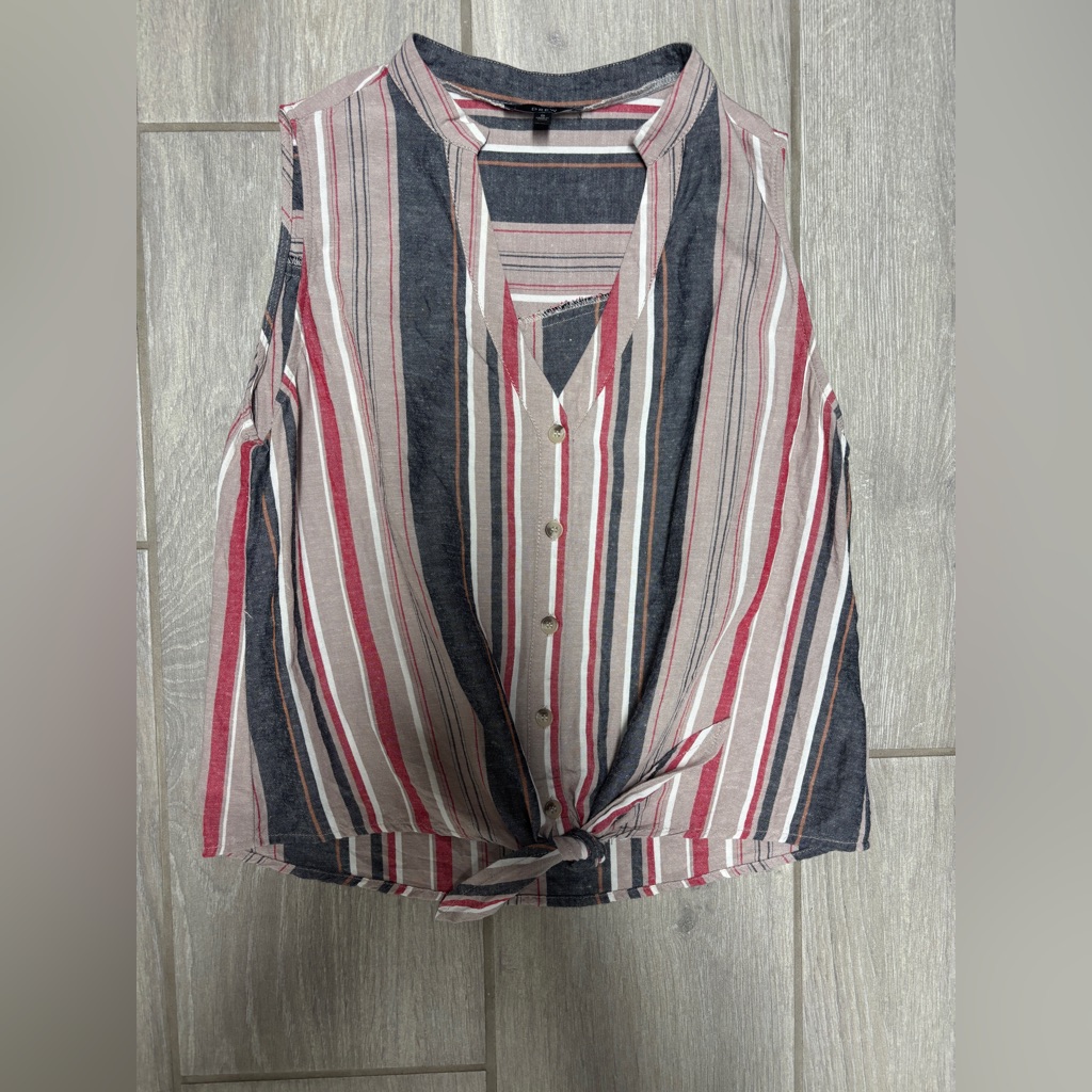 Drew Linen Blend Sleeveless Button-Up Top Pink Stripe (Size Small)
